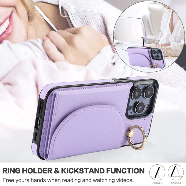 For iPhone 15 Pro YM007 Ring Holder Card Bag Skin Feel Phone Case(Purple) - HoMEdemic™ 