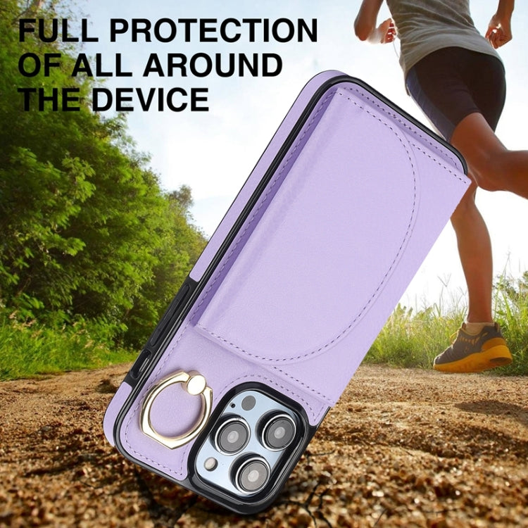 For iPhone 15 Pro YM007 Ring Holder Card Bag Skin Feel Phone Case(Purple) - HoMEdemic™ 