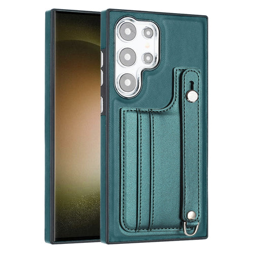 For Samsung Galaxy S24 Ultra 5G Shockproof Leather Phone Case with Wrist Strap(Green) - HoMEdemic™ 