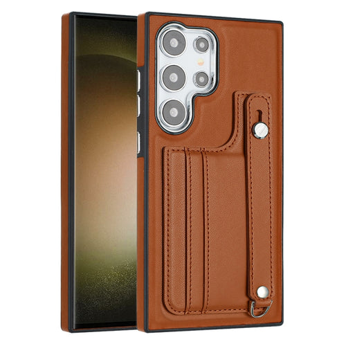 For Samsung Galaxy S24 Ultra 5G Shockproof Leather Phone Case with Wrist Strap(Brown) - HoMEdemic™ 