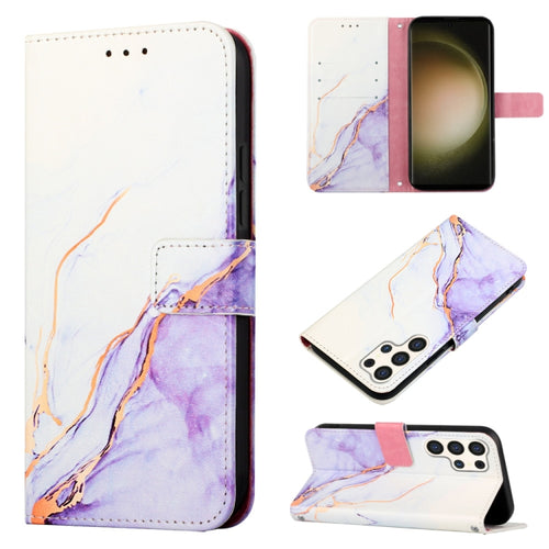 For Samsung Galaxy S24 Ultra 5G PT003 Marble Pattern Flip Leather Phone Case(White Purple) - HoMEdemic™ 