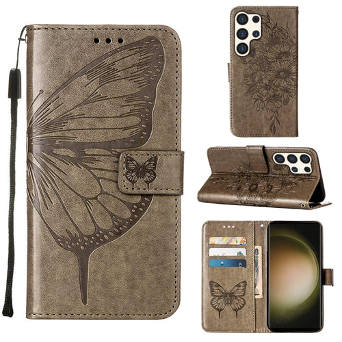 For Samsung Galaxy S24 Ultra 5G Embossed Butterfly Leather Phone Case(Grey) - HoMEdemic™ 