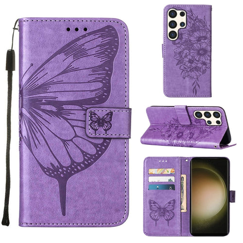 For Samsung Galaxy S24 Ultra 5G Embossed Butterfly Leather Phone Case(Light Purple) - HoMEdemic™ 