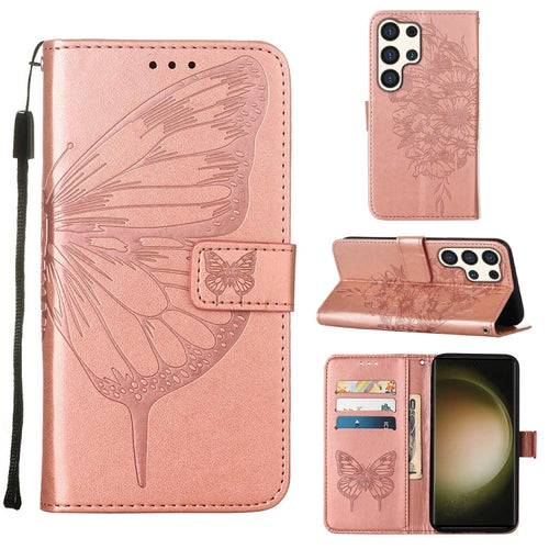 For Samsung Galaxy S24 Ultra 5G Embossed Butterfly Leather Phone Case(Rose Gold) - HoMEdemic™ 