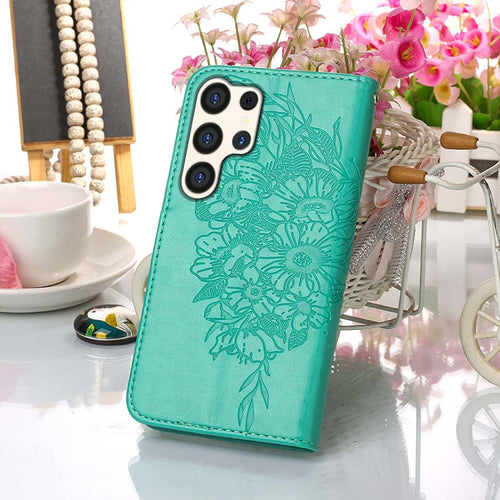 For Samsung Galaxy S24 Ultra 5G Embossed Butterfly Leather Phone Case(Green) - HoMEdemic™ 