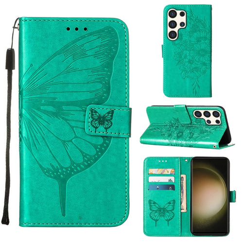 For Samsung Galaxy S24 Ultra 5G Embossed Butterfly Leather Phone Case(Green) - HoMEdemic™ 