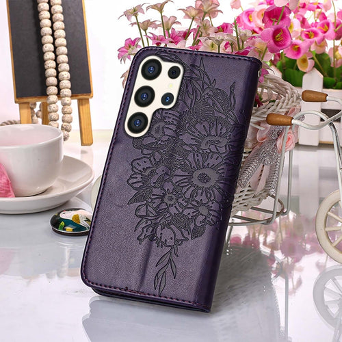 For Samsung Galaxy S24 Ultra 5G Embossed Butterfly Leather Phone Case(Dark Purple) - HoMEdemic™ 