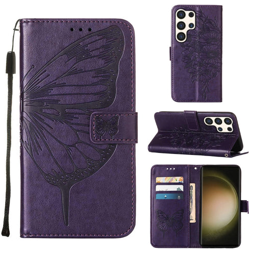 For Samsung Galaxy S24 Ultra 5G Embossed Butterfly Leather Phone Case(Dark Purple) - HoMEdemic™ 