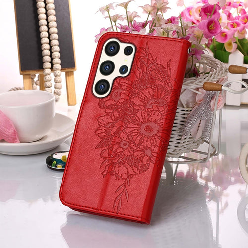 For Samsung Galaxy S24 Ultra 5G Embossed Butterfly Leather Phone Case(Red) - HoMEdemic™ 