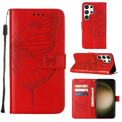 For Samsung Galaxy S24 Ultra 5G Embossed Butterfly Leather Phone Case(Red) - HoMEdemic™ 