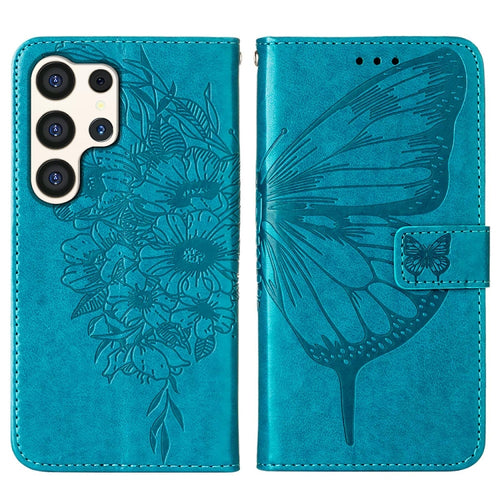 For Samsung Galaxy S24 Ultra 5G Embossed Butterfly Leather Phone Case(Blue) - HoMEdemic™ 