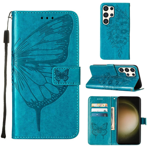 For Samsung Galaxy S24 Ultra 5G Embossed Butterfly Leather Phone Case(Blue) - HoMEdemic™ 