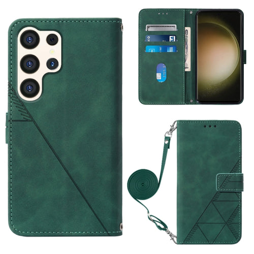 For Samsung Galaxy S24 Ultra 5G Crossbody 3D Embossed Flip Leather Phone Case(Dark Green) - HoMEdemic™ 