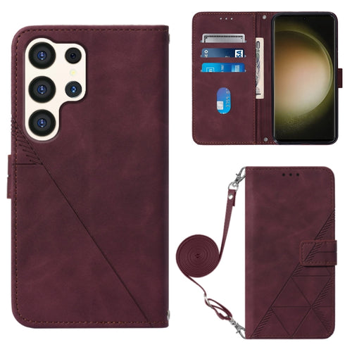 For Samsung Galaxy S24 Ultra 5G Crossbody 3D Embossed Flip Leather Phone Case(Wine Red) - HoMEdemic™ 