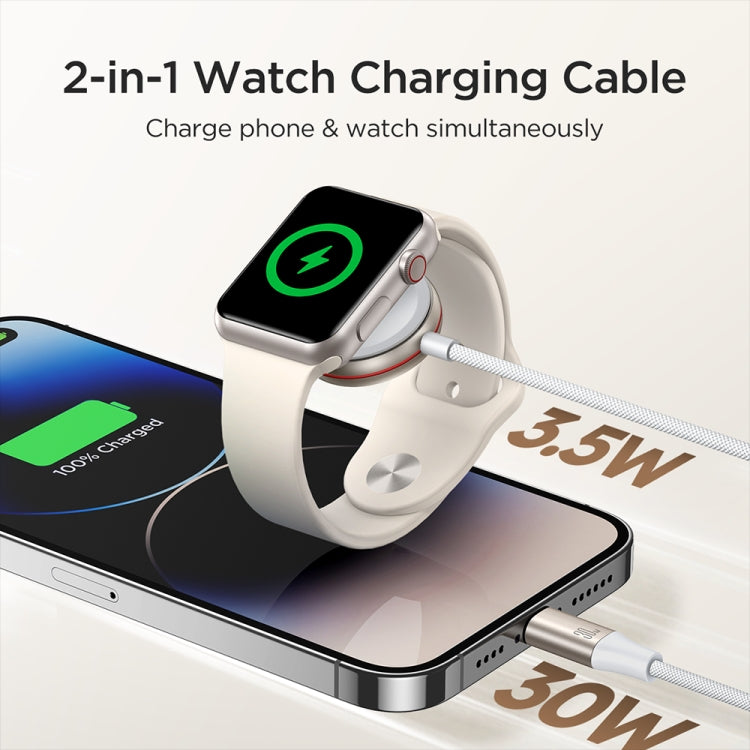 JOYROOM S-IW012 2 in 1 USB to 8 Pin + Magnetic Watch Wireless Charging Data Cable, Cable Length: 1.5m(White) - HoMEdemic™ 