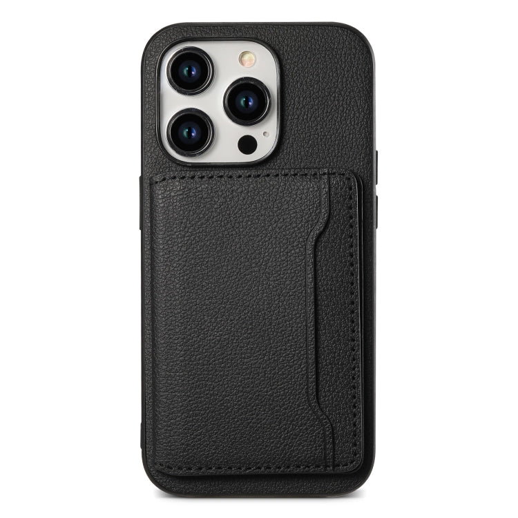 For iPhone 15 Pro Calf Texture Card Bag Design Full Coverage Phone Case(Black) - HoMEdemic™ 