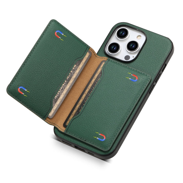 For iPhone 15 Pro Calf Texture Card Bag Design Full Coverage Phone Case(Green) - HoMEdemic™ 