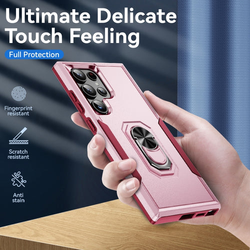 For Samsung Galaxy S24 Ultra 5G Pioneer Armor Heavy Duty PC + TPU Phone Case with Holder(Pink+Rose Red) - HoMEdemic™ 