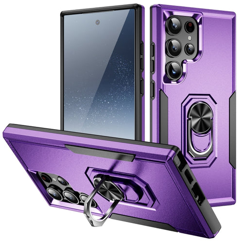 For Samsung Galaxy S24 Ultra 5G Pioneer Armor Heavy Duty PC + TPU Phone Case with Holder(Purple+Black) - HoMEdemic™ 