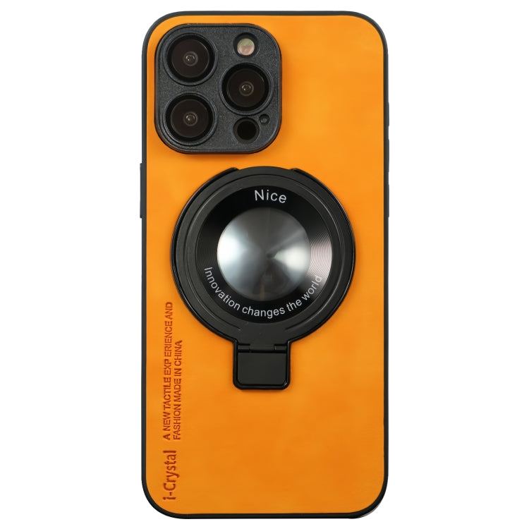 For iPhone 15 Pro i.Crystal Lambskin Fulcrum Support Phone Case(Orange) - HoMEdemic™ 