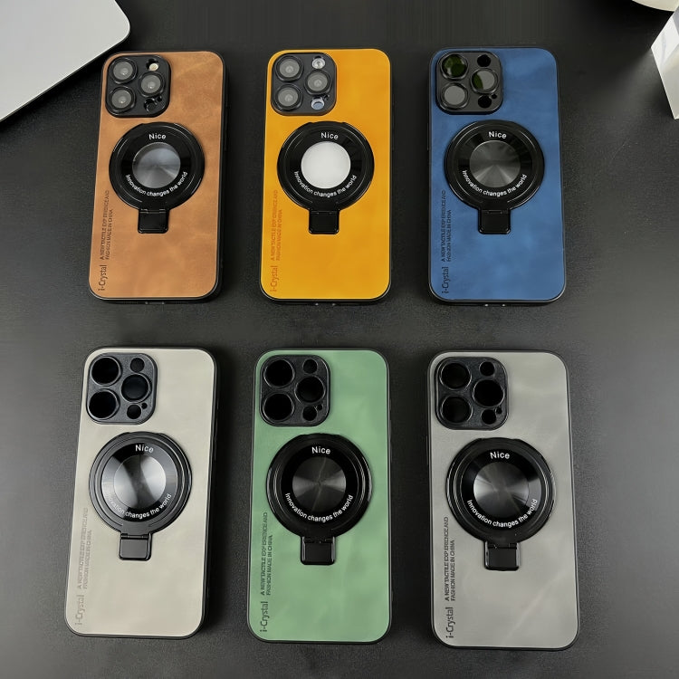 For iPhone 15 Pro i.Crystal Lambskin Fulcrum Support Phone Case(Orange) - HoMEdemic™ 