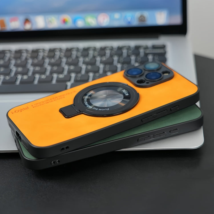 For iPhone 15 Pro i.Crystal Lambskin Fulcrum Support Phone Case(Orange) - HoMEdemic™ 