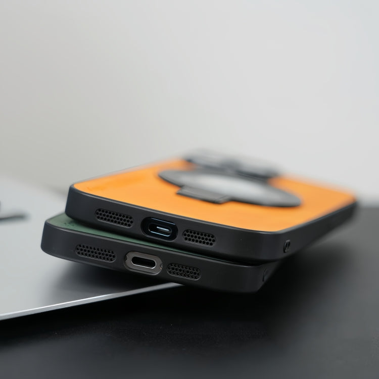 For iPhone 15 Pro i.Crystal Lambskin Fulcrum Support Phone Case(Orange) - HoMEdemic™ 