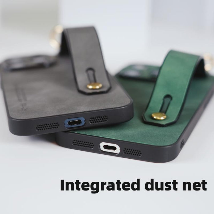 For iPhone 15 Pro Max Lambskin Wristband Holder Phone Case(Orange) - HoMEdemic™ 