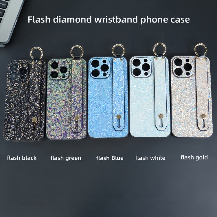 For iPhone 15 Pro Flash Diamond Wristband Holder Phone Case(Flash Blue) - HoMEdemic™ 