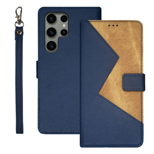 For Samsung Galaxy S24 Ultra 5G idewei Two-color Splicing Leather Phone Case(Blue) - HoMEdemic™ 