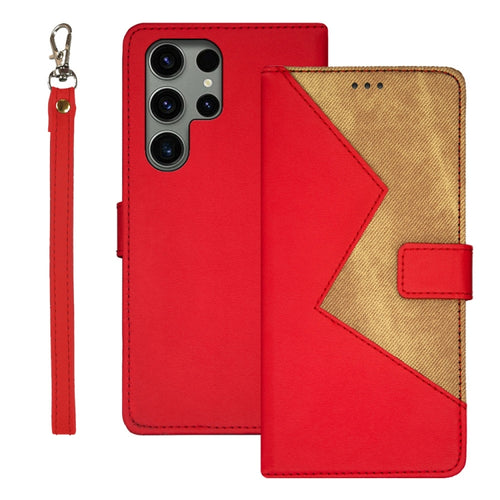 For Samsung Galaxy S24 Ultra 5G idewei Two-color Splicing Leather Phone Case(Red) - HoMEdemic™ 