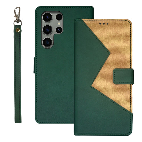 For Samsung Galaxy S24 Ultra 5G idewei Two-color Splicing Leather Phone Case(Green) - HoMEdemic™ 