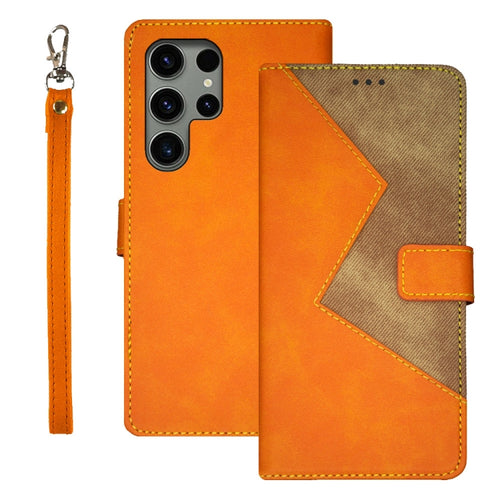 For Samsung Galaxy S24 Ultra 5G idewei Two-color Splicing Leather Phone Case(Orange) - HoMEdemic™ 