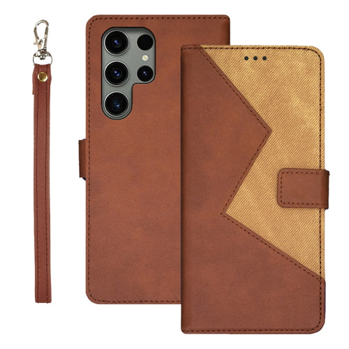 For Samsung Galaxy S24 Ultra 5G idewei Two-color Splicing Leather Phone Case(Brown) - HoMEdemic™ 