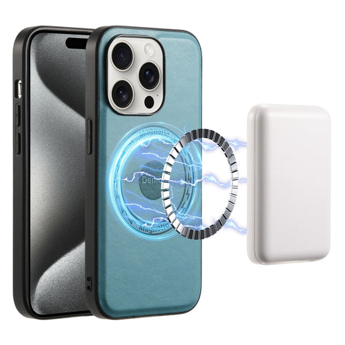 For iPhone 15 Pro Denior Cowhide Texture Leather MagSafe Phone Case(Blue) - HoMEdemic™ 