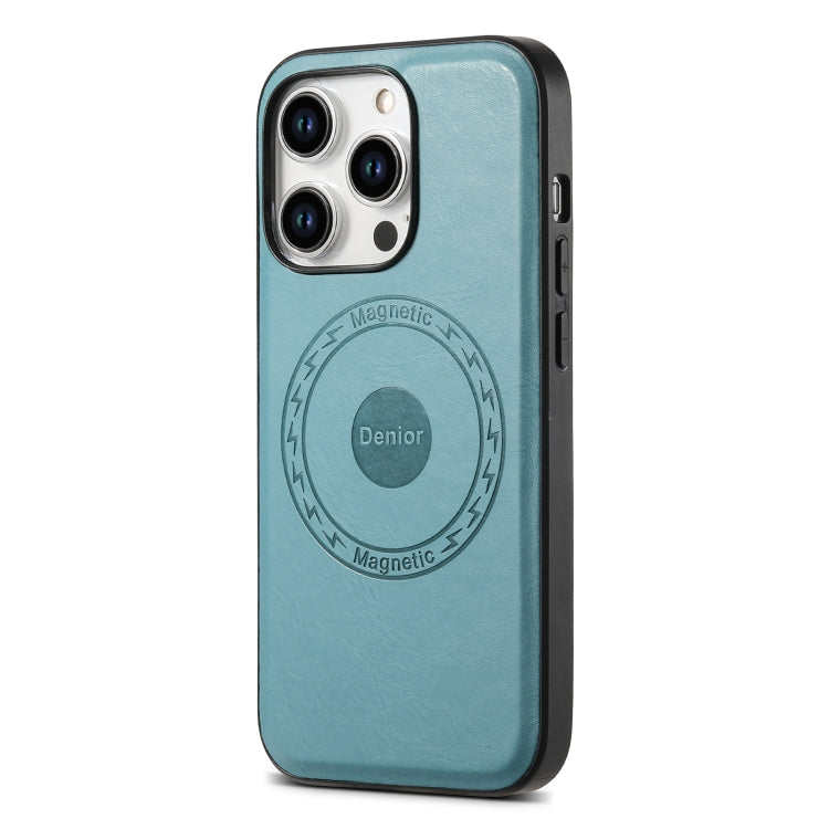 For iPhone 15 Denior Cowhide Texture Leather MagSafe Phone Case(Blue) - HoMEdemic™ 