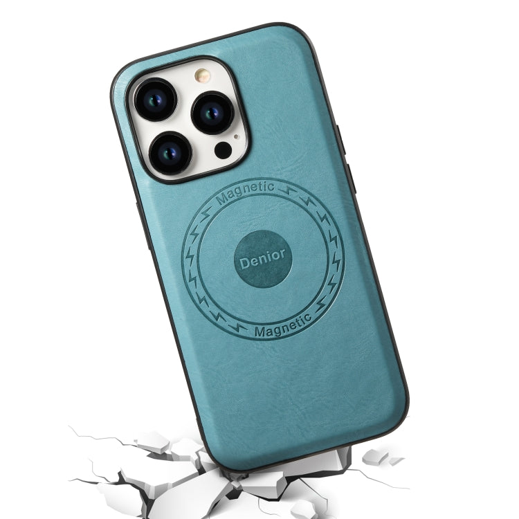 For iPhone 15 Denior Cowhide Texture Leather MagSafe Phone Case(Blue) - HoMEdemic™ 