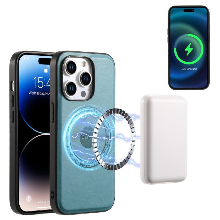 For iPhone 15 Denior Cowhide Texture Leather MagSafe Phone Case(Blue) - HoMEdemic™ 