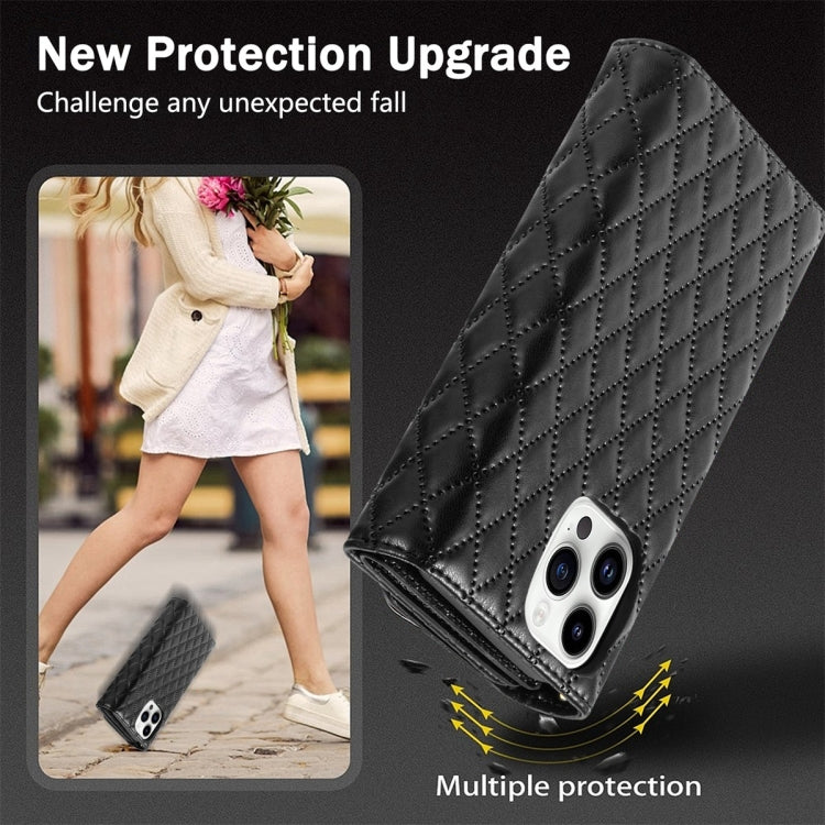 For iPhone 15 Pro Zipper Multi-Card Wallet Rhombic Leather Phone Case(Black) - HoMEdemic™ 