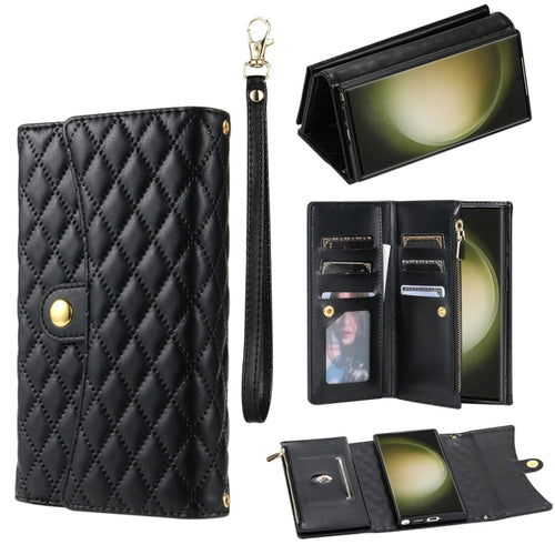 For Samsung Galaxy S24 Ultra 5G Zipper Multi-Card Wallet Rhombic Leather Phone Case(Black) - HoMEdemic™ 