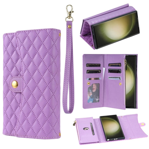 For Samsung Galaxy S24 Ultra 5G Zipper Multi-Card Wallet Rhombic Leather Phone Case(Purple) - HoMEdemic™ 