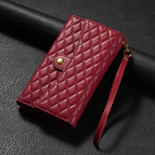 For Samsung Galaxy S24 Ultra 5G Zipper Multi-Card Wallet Rhombic Leather Phone Case(Red) - HoMEdemic™ 