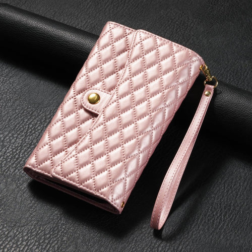 For Samsung Galaxy S24 Ultra 5G Zipper Multi-Card Wallet Rhombic Leather Phone Case(Rose Gold) - HoMEdemic™ 