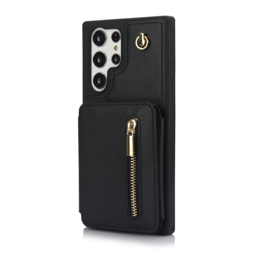 For Samsung Galaxy S24 Ultra 5G YM006 Skin Feel Zipper Card Bag Phone Case with Dual Lanyard(Black) - HoMEdemic™ 