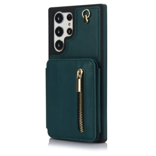 For Samsung Galaxy S24 Ultra 5G YM006 Skin Feel Zipper Card Bag Phone Case with Dual Lanyard(Green) - HoMEdemic™ 