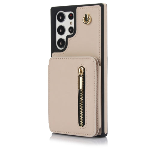 For Samsung Galaxy S24 Ultra 5G YM006 Skin Feel Zipper Card Bag Phone Case with Dual Lanyard(Apricot) - HoMEdemic™ 