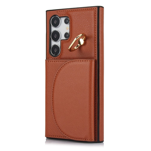 For Samsung Galaxy S24 Ultra 5G YM007 Ring Holder Card Bag Skin Feel Phone Case(Brown) - HoMEdemic™ 