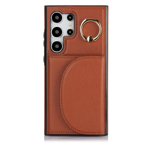 For Samsung Galaxy S24 Ultra 5G YM007 Ring Holder Card Bag Skin Feel Phone Case(Brown) - HoMEdemic™ 