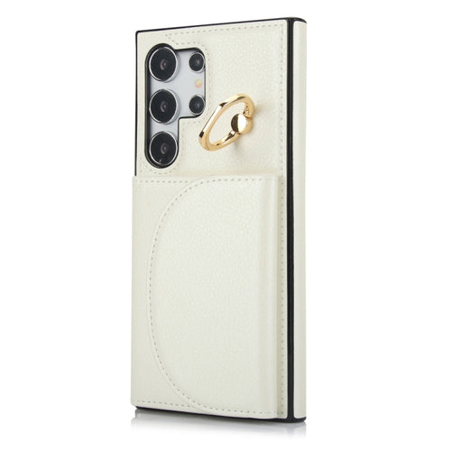 For Samsung Galaxy S24 Ultra 5G YM007 Ring Holder Card Bag Skin Feel Phone Case(White) - HoMEdemic™ 