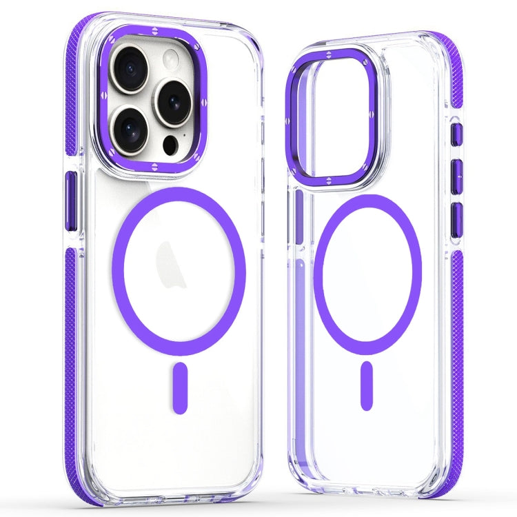 For iPhone 15 Pro Dual-Color Clear Acrylic Hybrid TPU MagSafe Phone Case(Purple) - HoMEdemic™ 
